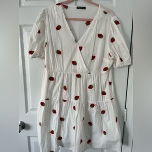 SHEIN White Mini Dress with Red Strawberry Pattern